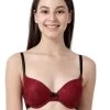 Susie Maroon Lace Black Strap Padded Underwire Plunge Bra 2 Susie Maroon Lace Black Strap Padded Underwire Plunge Bra -Shyaway s002 maroon 1