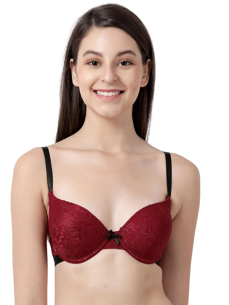 Susie Maroon Lace Black Strap Padded Underwire Plunge Bra 3 Susie Maroon Lace Black Strap Padded Underwire Plunge Bra