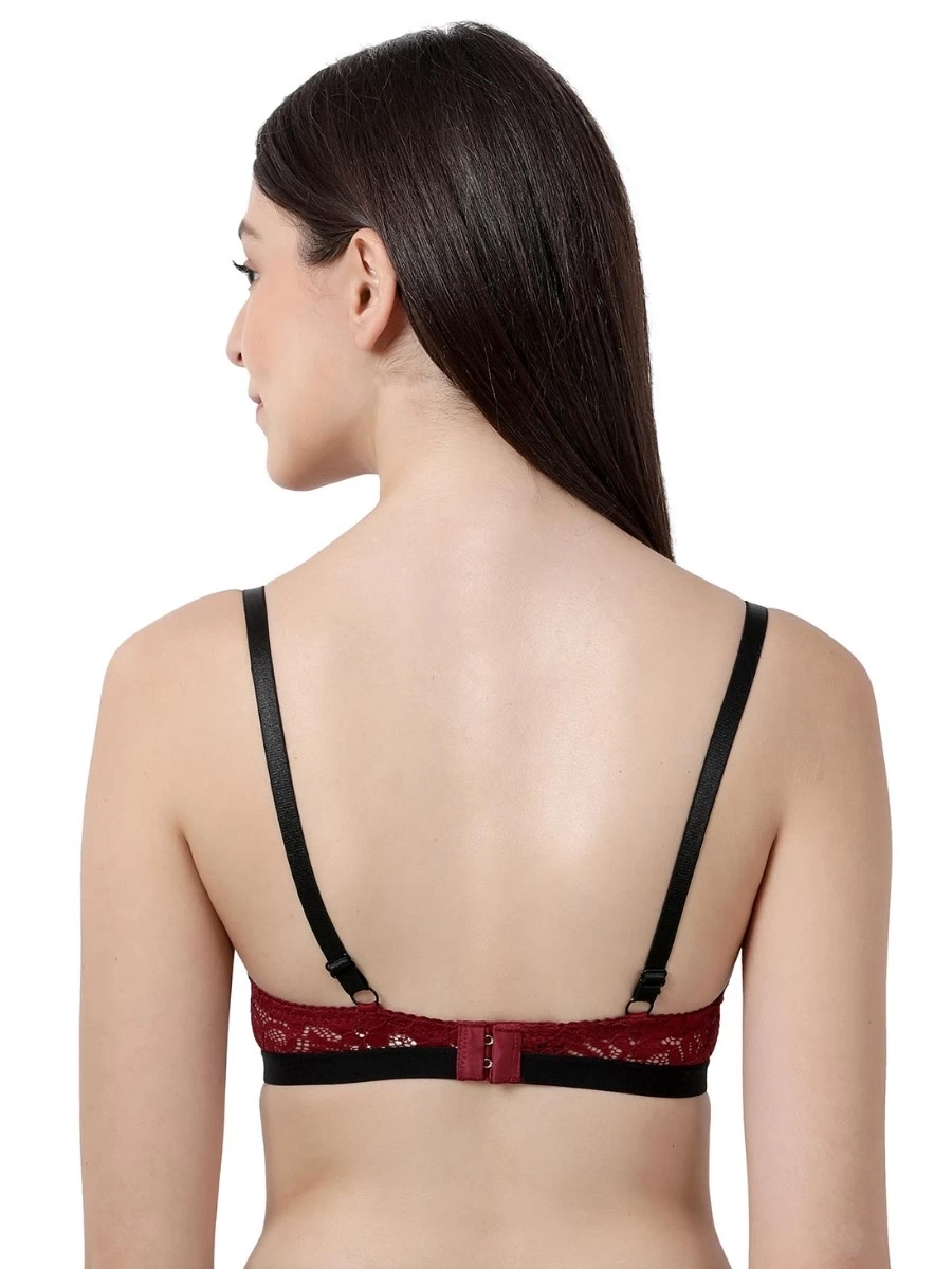 Susie Maroon Lace Black Strap Padded Underwire Plunge Bra 8 Susie Maroon Lace Black Strap Padded Underwire Plunge Bra - Image 6