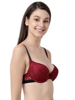 Susie Maroon Lace Black Strap Padded Underwire Plunge Bra 11 Susie Maroon Lace Black Strap Padded Underwire Plunge Bra -Shyaway s002 maroon 4