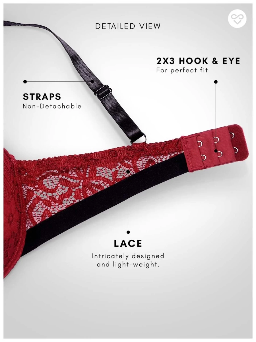 Susie Maroon Lace Black Strap Padded Underwire Plunge Bra 9 Susie Maroon Lace Black Strap Padded Underwire Plunge Bra - Image 7