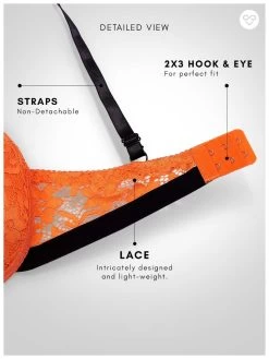 Susie Orange Lace Black Strap Padded Underwire Plunge Bra -Shyaway s002 orange 6