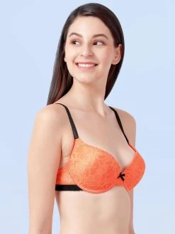 Susie Orange Lace Black Strap Padded Underwire Plunge Bra -Shyaway s002 orange 2