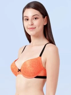Susie Orange Lace Black Strap Padded Underwire Plunge Bra -Shyaway s002 orange 3