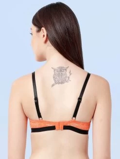 Susie Orange Lace Black Strap Padded Underwire Plunge Bra -Shyaway s002 orange 4