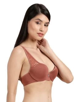 Susie Clay Brown Lace Detail Padded Wired Push Up Bra -Shyaway s003 pottersclay 3
