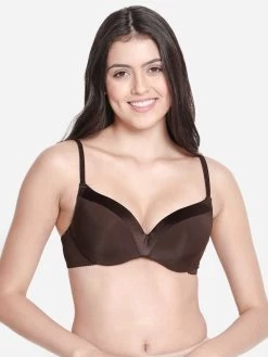Susie Chocolate Brown Wired Satin Trim Casual Pushup Bra