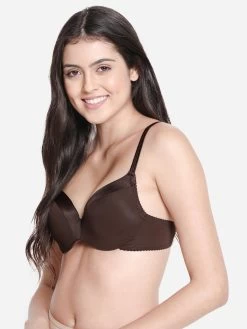 Susie Chocolate Brown Wired Satin Trim Casual Pushup Bra -Shyaway s006 chocolatefonda 02