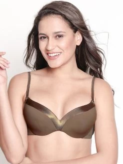 Susie Tannin Brown Wired Satin Trim Casual Pushup Bra