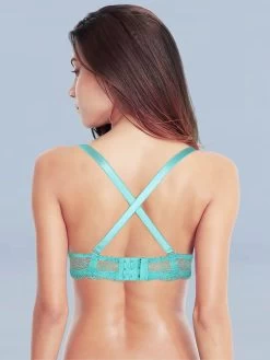 Susie Turquoise Lace Neckline Satin Balconette Bra 7 Susie Turquoise Lace Neckline Satin Balconette Bra -Shyaway s016 turquiose back 2
