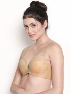 Susie Double Cream Padded Wired Demi Coverage Full Lace Bra -Shyaway s023 doublecream 02