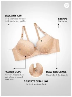 Susie Double Cream Padded Wired Demi Coverage Full Lace Bra