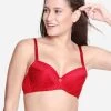 Susie Hot Red Padded Wired Demi Coverage Full Lace Bra -Shyaway s023 hotred 01