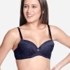 Susie Navy Blue Padded Wired Demi Coverage Full Lace Bra