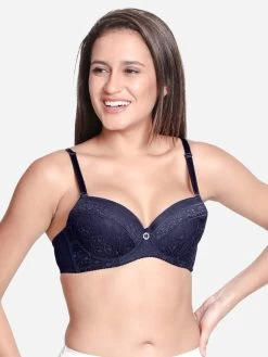 Susie Navy Blue Padded Wired Demi Coverage Full Lace Bra