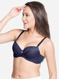Susie Navy Blue Padded Wired Demi Coverage Full Lace Bra 9 Susie Navy Blue Padded Wired Demi Coverage Full Lace Bra -Shyaway s023 navyblue 02