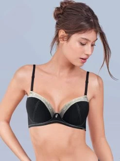 Susie Black French Narrow Lace Neckline Push Up Bra
