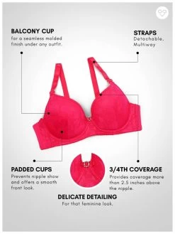 Susie HotPink Lace Detachable Strap Padded Underwire Bra -Shyaway s031 hotpink 05