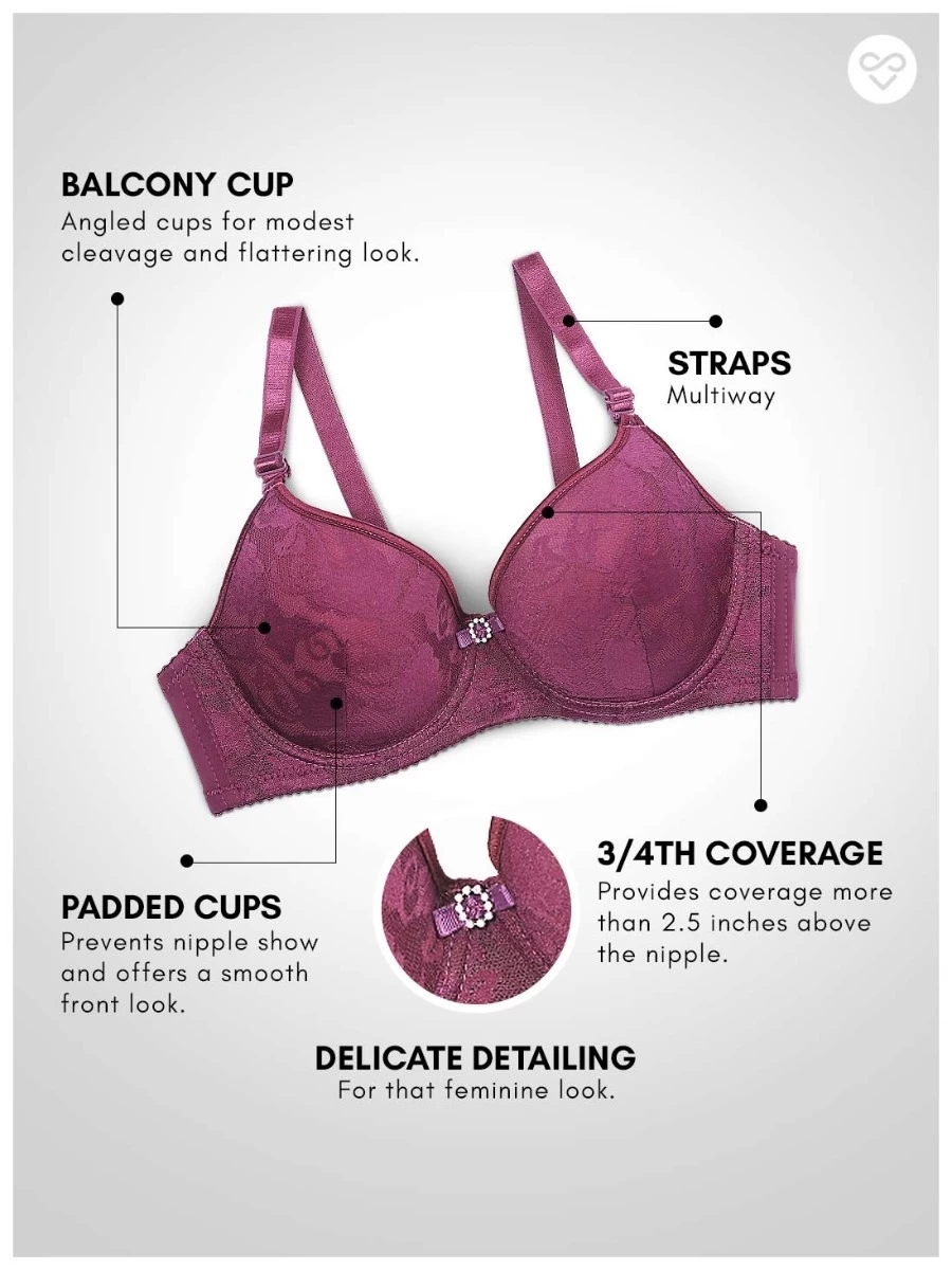 Susie Purple Lace Detachable Strap Padded Underwire Bra 4 Susie Purple Lace Detachable Strap Padded Underwire Bra - Image 2