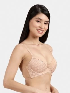 Susie Apricot Peach Lace Cut Work Padded Wired Bra -Shyaway s035 apricotice 02