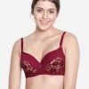Susie Persian Red Padded Wired Half Lace Cup Everyday Bra -Shyaway s039 persianred 01
