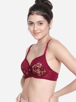 Susie Persian Red Padded Wired Half Lace Cup Everyday Bra -Shyaway s039 persianred 02