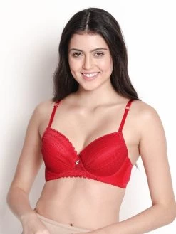Susie Fiery Red Padded Wired Full Lace Designer Bra