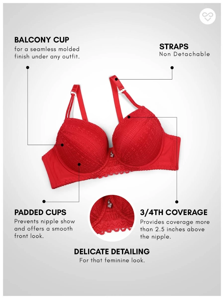 Susie Fiery Red Padded Wired Full Lace Designer Bra 4 Susie Fiery Red Padded Wired Full Lace Designer Bra - Image 2