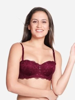 Susie Wine Red Full Lace Sexy Padded Wired Balconette Bra 9 Susie Wine Red Full Lace Sexy Padded Wired Balconette Bra -Shyaway s046 winered 01