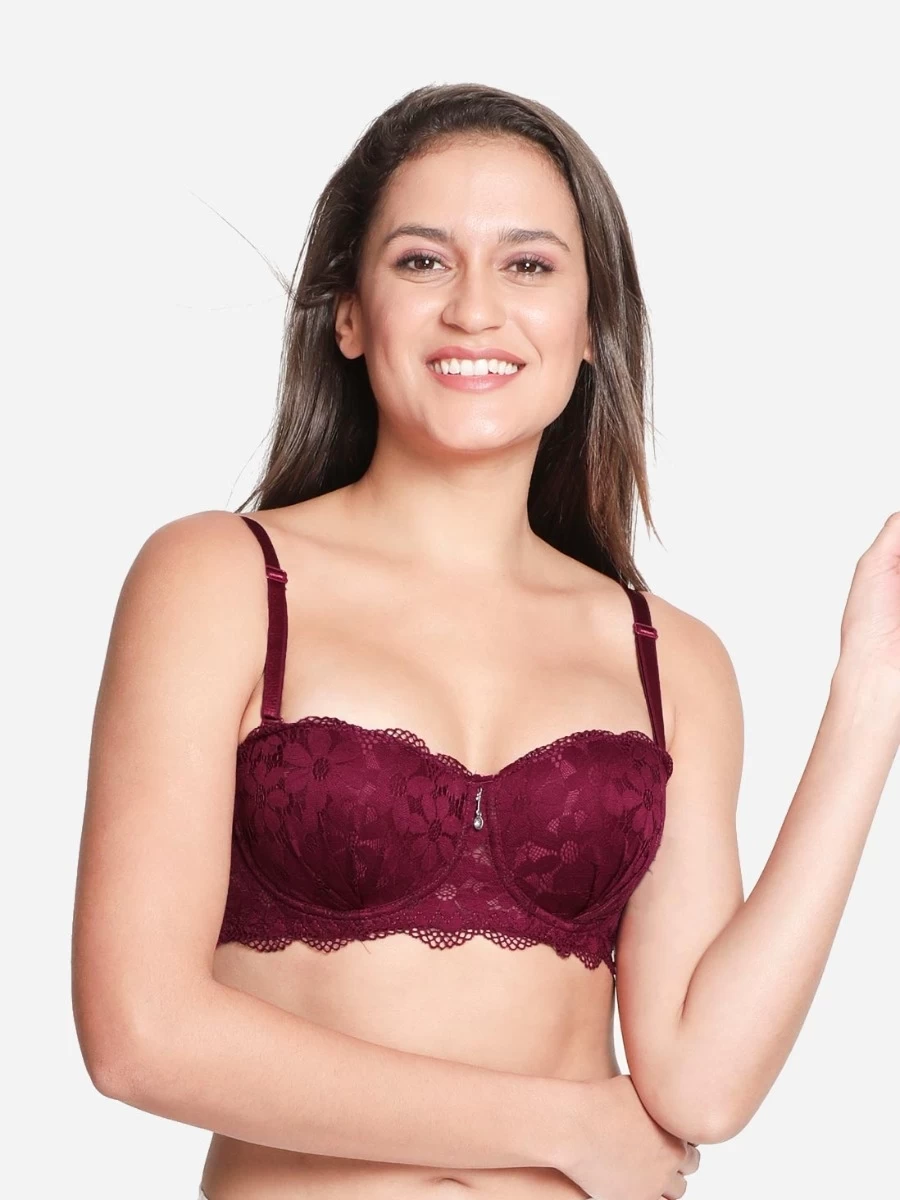 Susie Wine Red Full Lace Sexy Padded Wired Balconette Bra 4 Susie Wine Red Full Lace Sexy Padded Wired Balconette Bra - Image 2