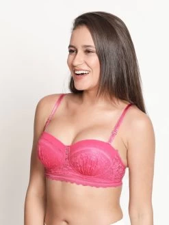 Susie Candy Pink Designer Lace Cup Padded Wired Balconette Bra 8 Susie Candy Pink Designer Lace Cup Padded Wired Balconette Bra -Shyaway s047 candypink 02