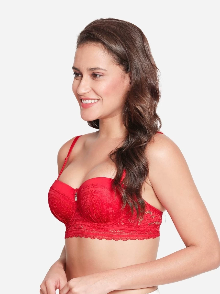 Susie Fiery Red Designer Lace Cup Padded Wred Balconette Bra 4 Susie Fiery Red Designer Lace Cup Padded Wred Balconette Bra - Image 2
