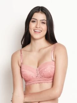 Susie Pale Pink Designer Lace Cup Padded Wired Balconette Bra