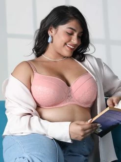 Susie Dusty Pink Lace Padded Wired 3/4th Coverage Bra