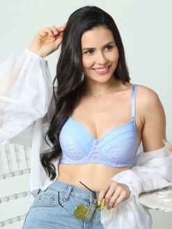 Susie Windsurfer Blue Lace Padded Wired 3/4th Coverage Bra