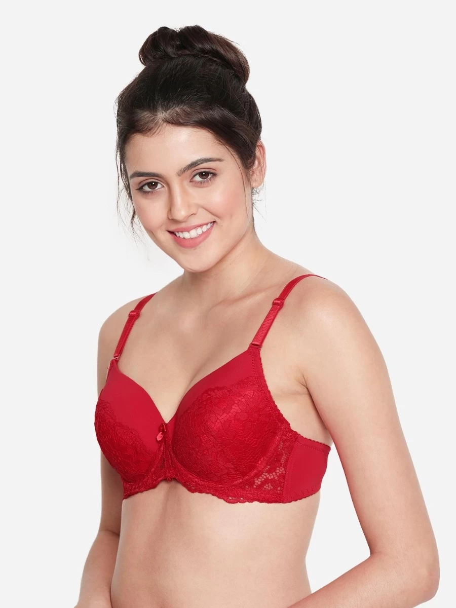 Susie Fiery Red Half Lace Cup Padded Wired Bra 5 Susie Fiery Red Half Lace Cup Padded Wired Bra - Image 3