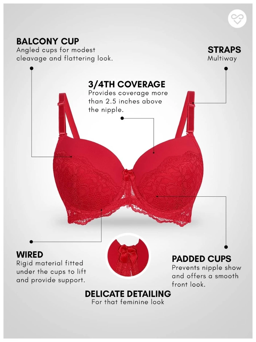 Susie Fiery Red Half Lace Cup Padded Wired Bra 4 Susie Fiery Red Half Lace Cup Padded Wired Bra - Image 2