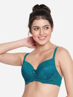 Susie Moroccan Blue Half Lace Cup Padded Wired Bra -Shyaway s050 moroccanblue 2 1