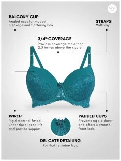 Susie Moroccan Blue Half Lace Cup Padded Wired Bra -Shyaway s050 moroccanblue 6