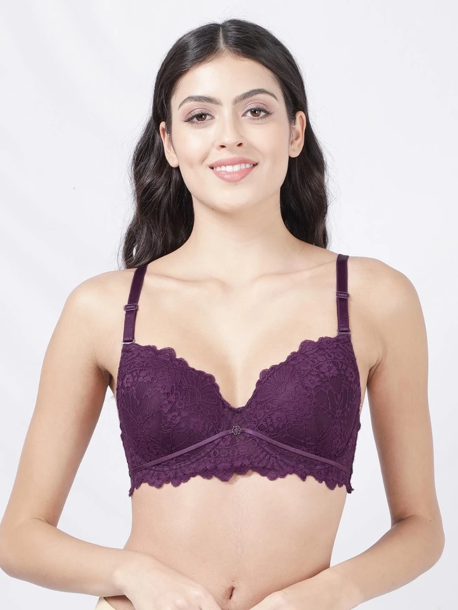 Susie Dark Purple Full Lace Padded Wired 3/4th Coverage Bra 3 Susie Dark Purple Full Lace Padded Wired 3/4th Coverage Bra
