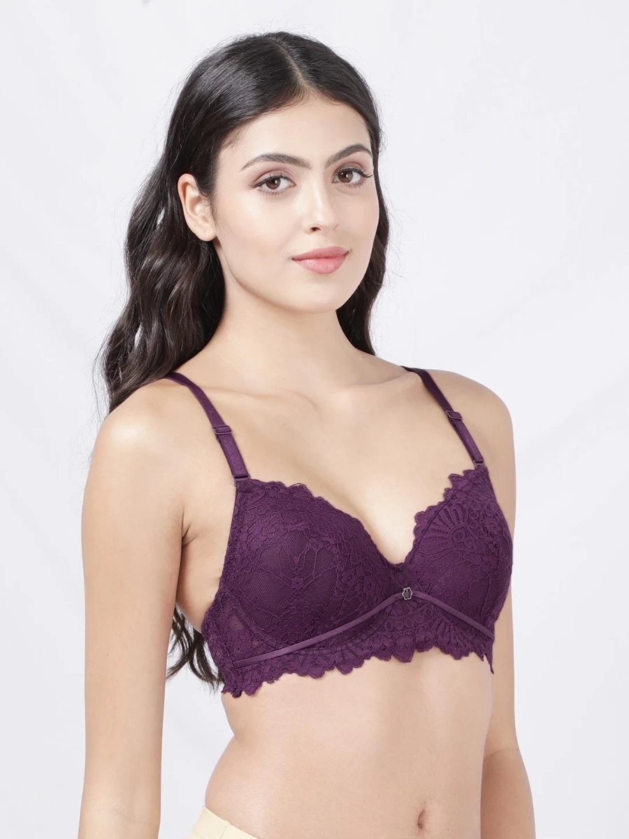 Susie Dark Purple Full Lace Padded Wired 3/4th Coverage Bra 5 Susie Dark Purple Full Lace Padded Wired 3/4th Coverage Bra - Image 3