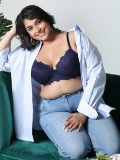 Susie Navy Blue Full Lace Padded Wired 3/4th Coverage Bra