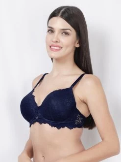 Susie Navy Blue Full Lace Padded Wired 3/4th Coverage Bra 9 Susie Navy Blue Full Lace Padded Wired 3/4th Coverage Bra -Shyaway s051 navypeony 2