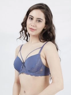 Susie Azurine Blue Strappy Neckline Padded Wired Bra -Shyaway s053 azurineblue 02