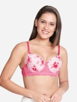 Susie Candy Pink Floral Printed Padded Wired T Shirt Bra -Shyaway s056 candypink 01
