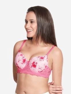Susie Candy Pink Floral Printed Padded Wired T Shirt Bra -Shyaway s056 candypink 02