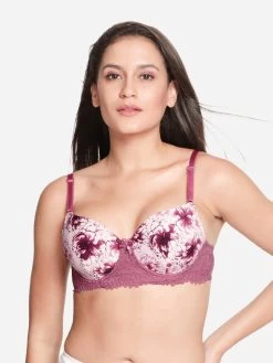 Susie Dusky Orchid Floral Printed Padded Wired T-Shirt Bra