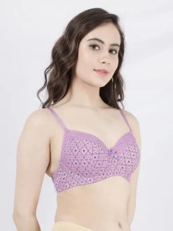 Susie Pastel Lilac Printed Lace Neckline Padded Wired Bra -Shyaway s057 pastellilac 2