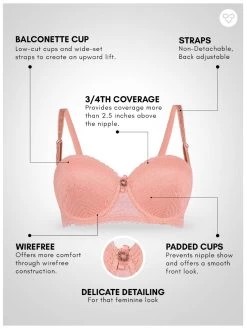 Susie Pale Pink Padded Wired Balconette Designer Bra -Shyaway s10754 palerosette 05