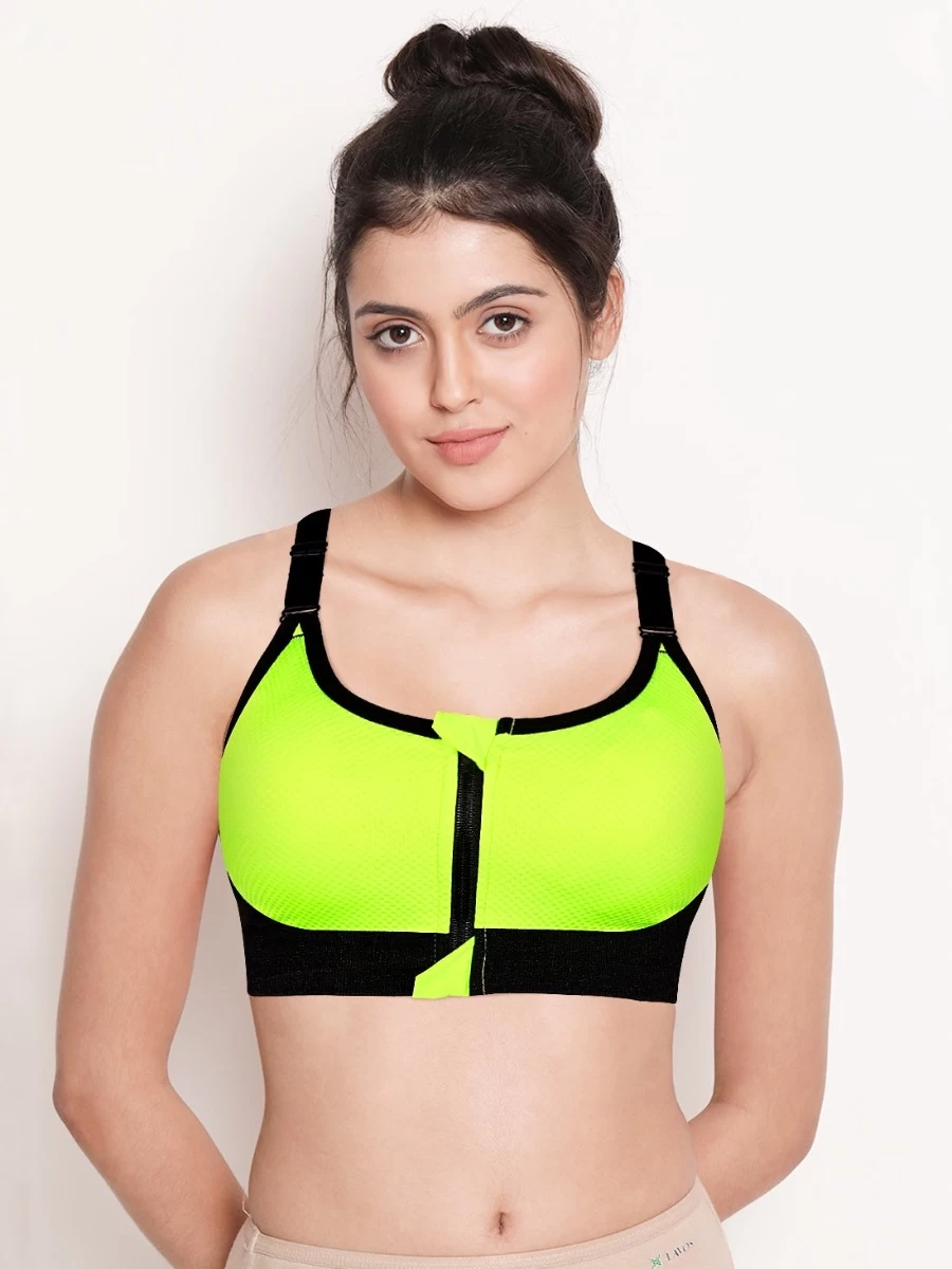 Shyle NeonYellow Zip Front Racerback Sports Bra 4 Shyle NeonYellow Zip Front Racerback Sports Bra - Image 2